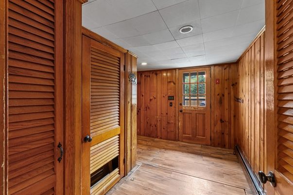 Interior, Recessed Lighting, Wood Texture Flooring, Wooden Walls
