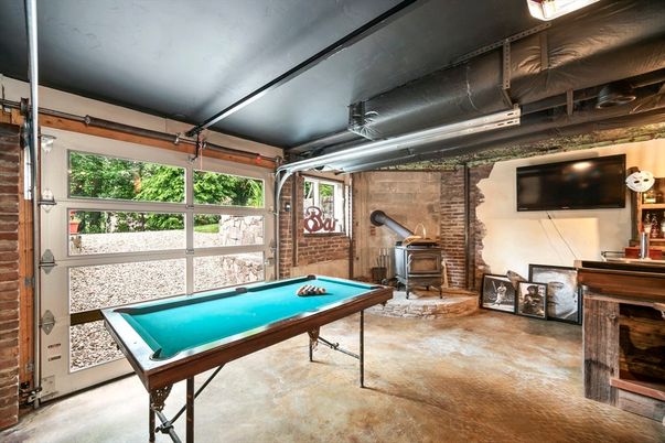 Billiard Table, Fireplace, Game Room, Interior, Stone Walls