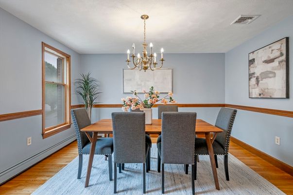 Chandelier, Dining room, Interior, Wood Texture Flooring