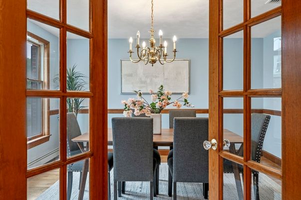 Chandelier, Dining room, Interior, Wood Texture Flooring