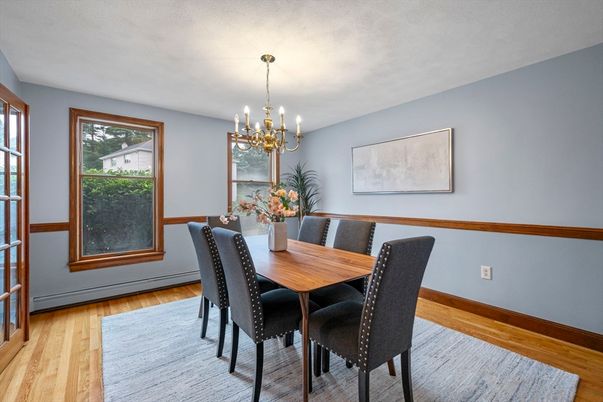 Chandelier, Dining room, Interior, Wood Texture Flooring