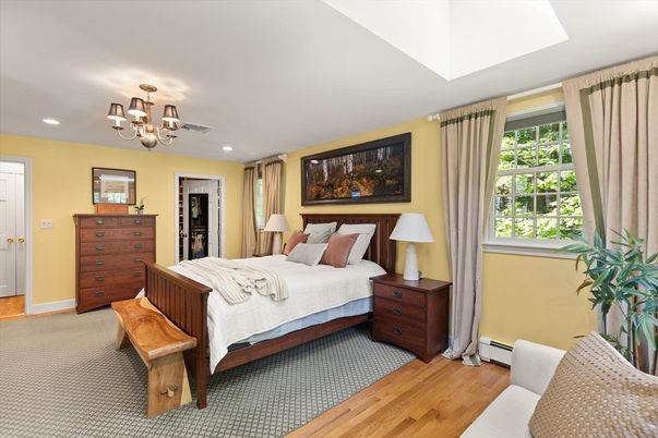 Bedroom, Chandelier, Interior, Recessed Lighting, Wood Texture Flooring