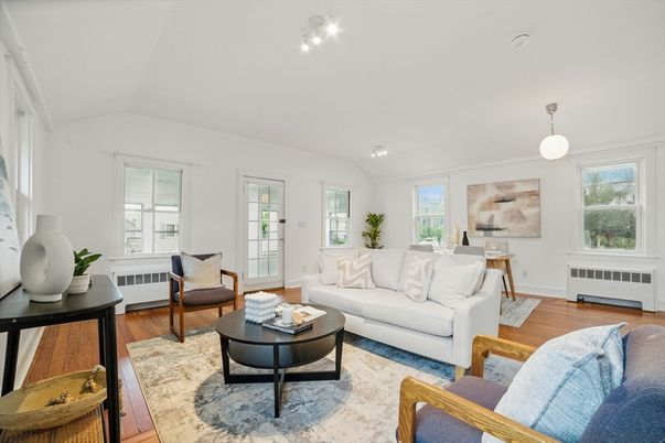 Dining room, Interior, Living room, Pendant Lights, Wood Texture Flooring