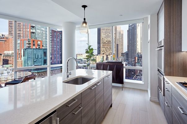 Interior, Kitchen, Pendant Lights, Stainless Steel Appliances, Wood Texture Flooring