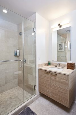 Bathroom, Glass Shower, Interior, Recessed Lighting