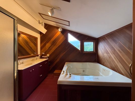 Bathroom, Dual Sink Vanities, Hot Tub, Interior, Wooden Walls