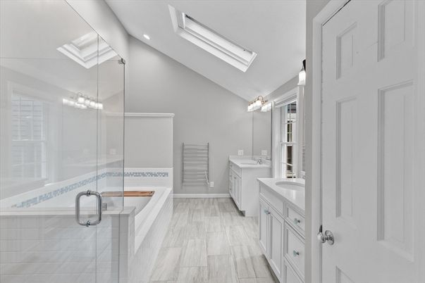 Bathroom, Dual Sink Vanities, Glass Shower, Interior, Recessed Lighting