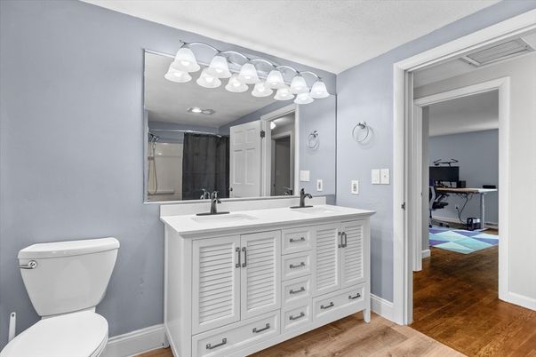 Bathroom, Dual Sink Vanities, Interior, Wood Texture Flooring