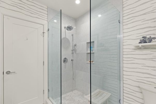 Bathroom, Glass Shower, Interior, Recessed Lighting