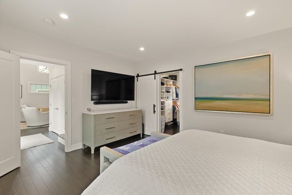 Bedroom, Interior, Recessed Lighting, Wood Texture Flooring
