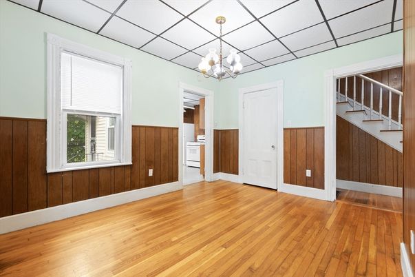 Chandelier, Empty room, Interior, Wood Texture Flooring