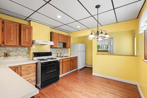 Chandelier, Interior, Kitchen, Pendant Lights, Recessed Lighting, Wood Texture Flooring