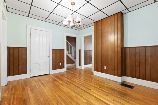 Chandelier, Empty room, Interior, Wood Texture Flooring, Wooden Walls