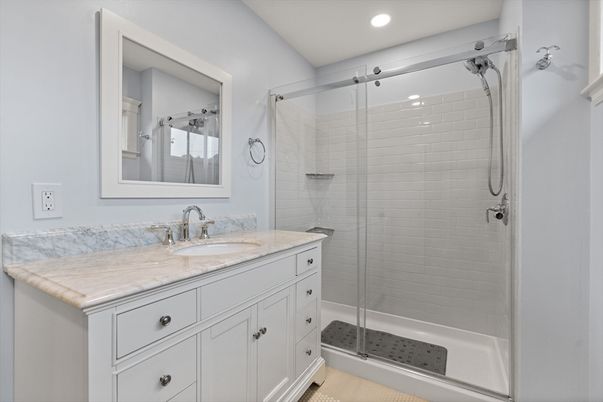Bathroom, Glass Shower, Interior, Recessed Lighting