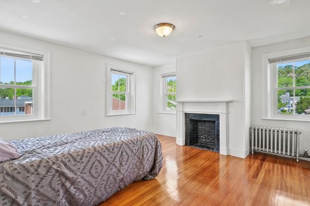 Bedroom, Fireplace, Interior, Wood Texture Flooring
