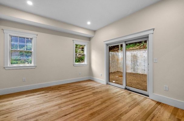 Empty room, Interior, Recessed Lighting, Wood Texture Flooring