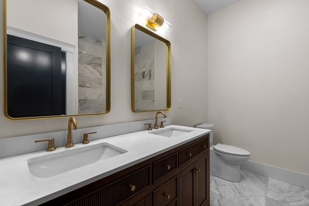 Bathroom, Dual Sink Vanities, Interior, Marble, Marble Walls