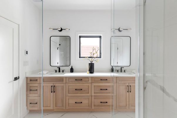 Bathroom, Dual Sink Vanities, Glass Shower, Interior, Marble