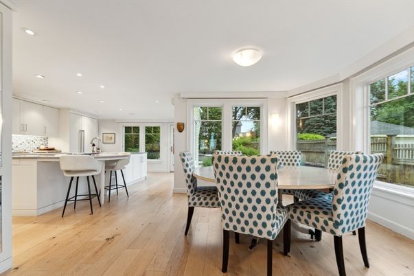 Dining room, Interior, Kitchen, Recessed Lighting, Wood Texture Flooring