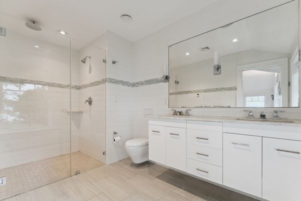Bathroom, Dual Sink Vanities, Glass Shower, Interior, Recessed Lighting