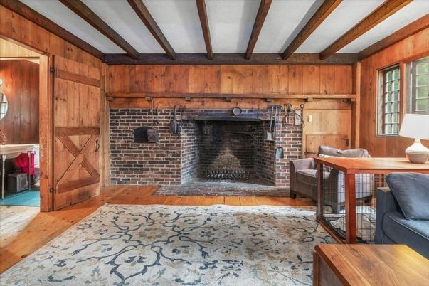 Fireplace, Interior, Stone Walls, Wooden Beams, Wood Texture Flooring, Wooden Walls