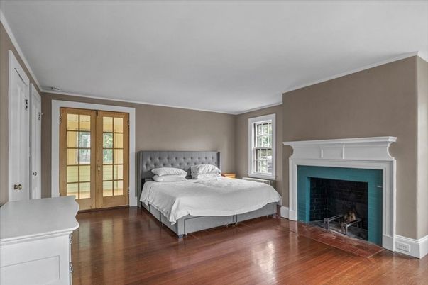 Bedroom, Fireplace, Interior, Wood Texture Flooring