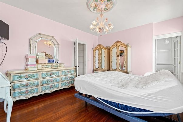 Bedroom, Chandelier, Interior, Wood Texture Flooring