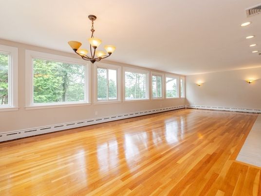 Chandelier, Empty room, Interior, Recessed Lighting, Wood Texture Flooring