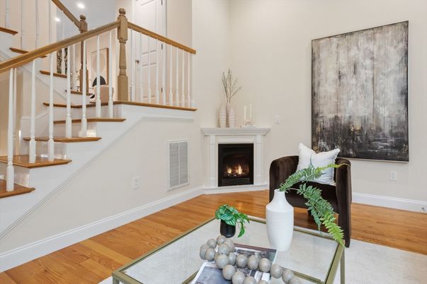 Fireplace, Interior, Recessed Lighting, Wood Texture Flooring