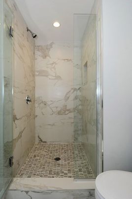 Bathroom, Glass Shower, Interior, Marble Walls, Recessed Lighting