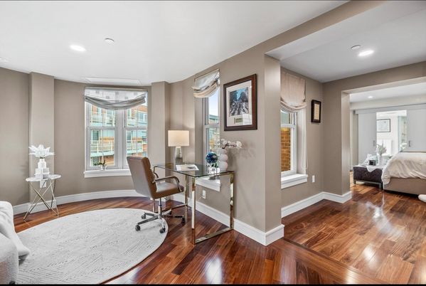 Bedroom, Home Office, Interior, Recessed Lighting, Wood Texture Flooring