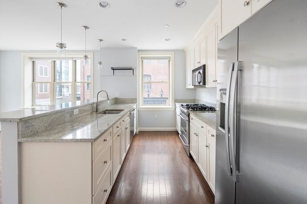 Interior, Kitchen, Pendant Lights, Recessed Lighting, Wood Texture Flooring