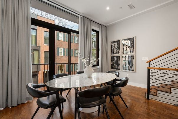 Dining room, Interior, Recessed Lighting, Wood Texture Flooring