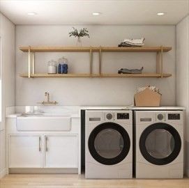 Interior, Recessed Lighting, Washer, Wood Texture Flooring