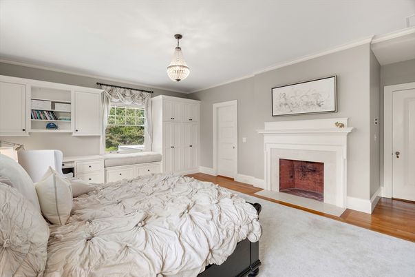 Bedroom, Fireplace, Interior, Wood Texture Flooring