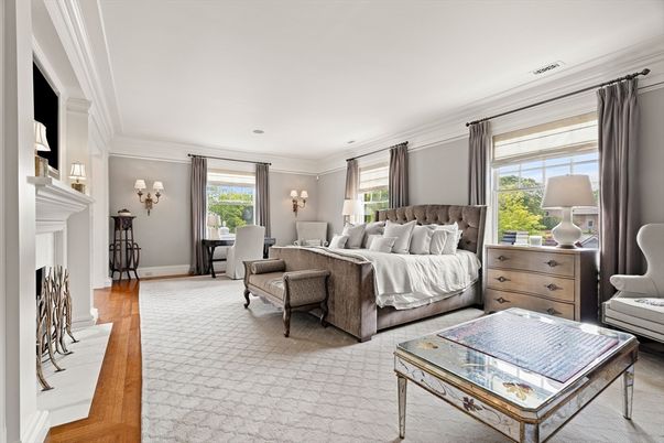 Bedroom, Fireplace, Interior, Wood Texture Flooring