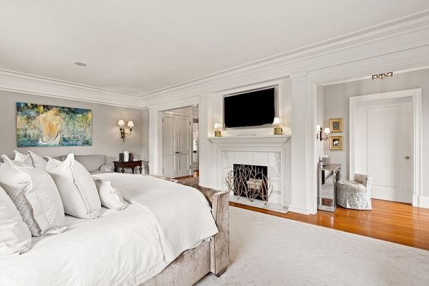 Bedroom, Fireplace, Interior, Wood Texture Flooring