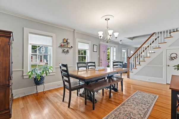 Chandelier, Dining room, Interior, Wood Texture Flooring