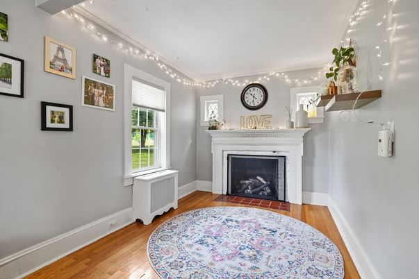 Fireplace, Interior, Recessed Lighting, Wood Texture Flooring