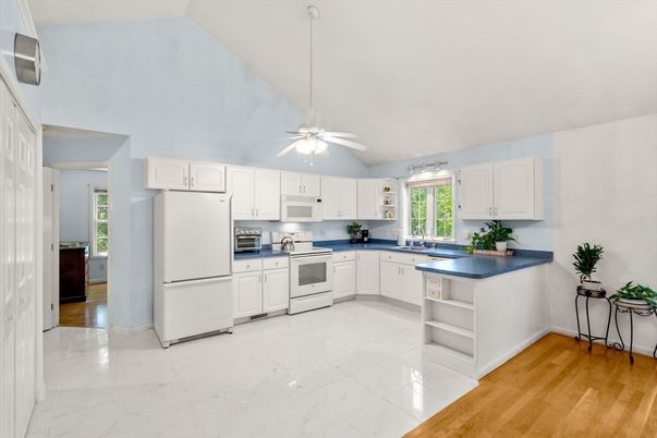 Interior, Kitchen, Marble, Stainless Steel Appliances, Wood Texture Flooring