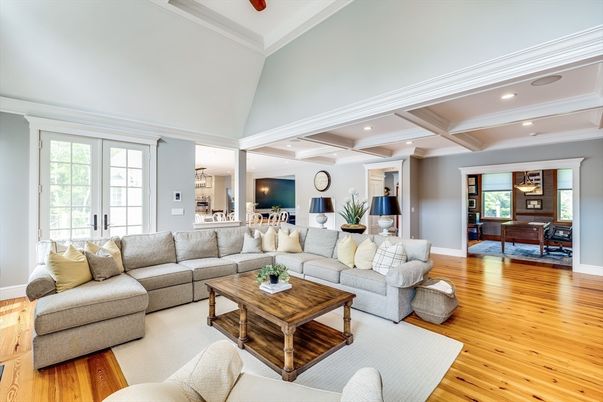 Interior, Living room, Recessed Lighting, Wood Texture Flooring