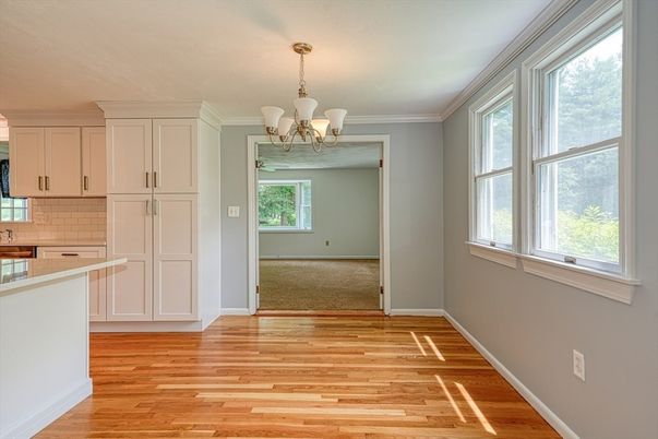 Chandelier, Empty room, Interior, Kitchen, Wood Texture Flooring