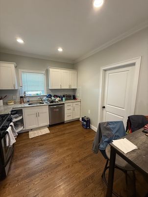 Interior, Kitchen, Recessed Lighting, Wood Texture Flooring