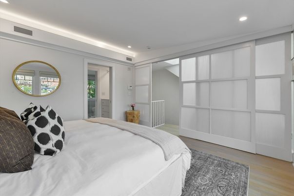 Bedroom, Interior, Recessed Lighting, Wood Texture Flooring