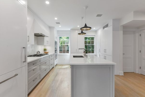 Interior, Kitchen, Pendant Lights, Recessed Lighting, Wood Texture Flooring