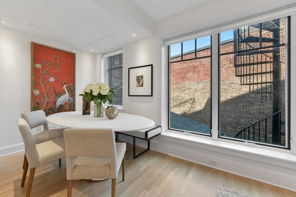 Dining room, Interior, Recessed Lighting, Wood Texture Flooring