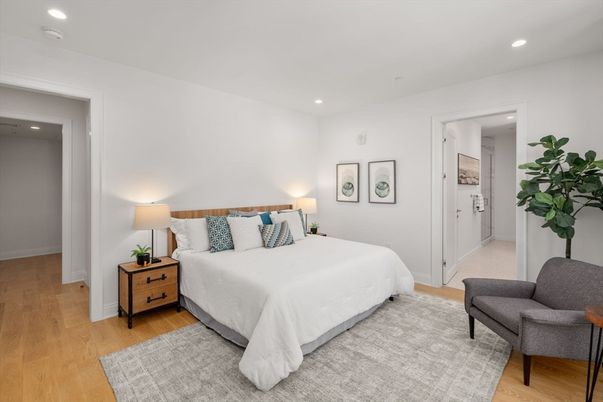 Bedroom, Interior, Recessed Lighting, Wood Texture Flooring