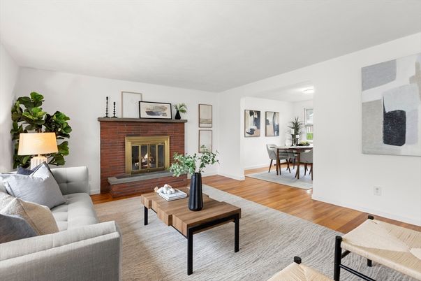 Dining room, Fireplace, Interior, Living room, Wood Texture Flooring