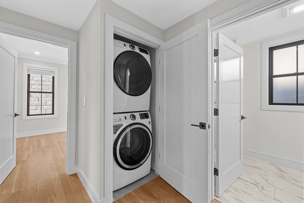 Interior, Marble, Recessed Lighting, Utility Closets, Washer, Wood Texture Flooring