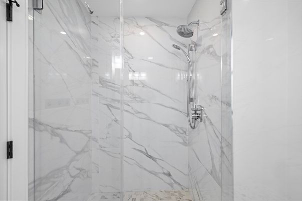 Bathroom, Glass Shower, Interior, Marble Walls